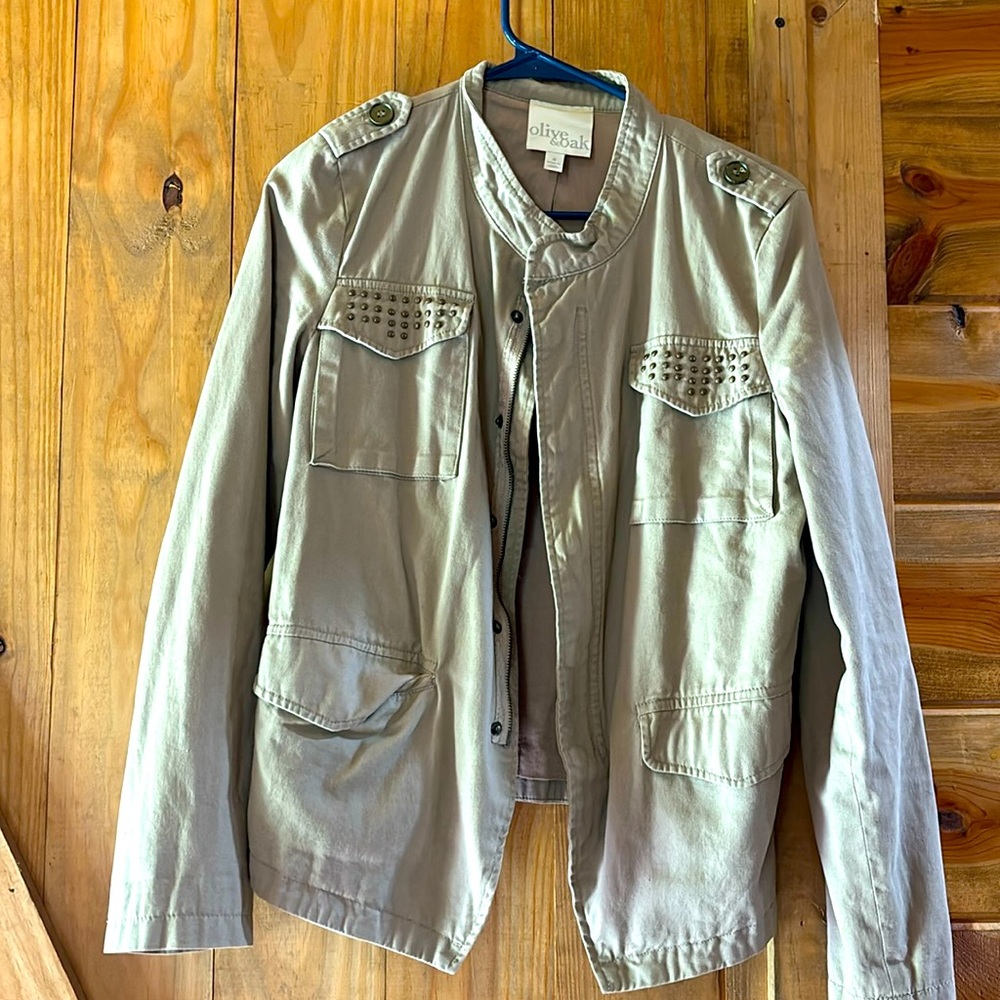 Khaki jacket with gold accents